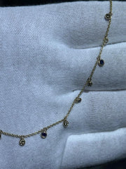 LIV 14k Yellow Gold & Natural Diamonds Blue Sapphires Halo Drop Dangle Necklace Gift