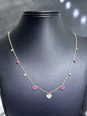 LIV 14k Yellow Gold & Natural Diamonds Red Ruby Heart Halo Drop Dangle Necklace Gift