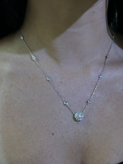 LIV 14k White Gold Natural VVS Diamonds 2.50ct Round Cut Halo Tennis Necklace 16" Length