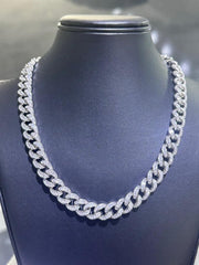 LIV Platinum Sterling Silver Miami Cuban Baguette White Sapphire Tennis Necklace 16"