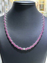 LIV Platinum Sterling Silver Pink & White Sapphire Heart Shape Halo Tennis Necklace 16" Length