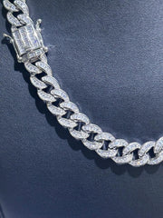 LIV Platinum Sterling Silver Miami Cuban Baguette White Sapphire Tennis Necklace 16"