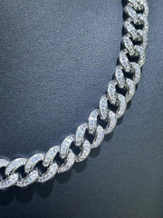 LIV Platinum Sterling Silver Miami Cuban Baguette White Sapphire Tennis Necklace 16"