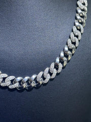 LIV Platinum Sterling Silver Miami Cuban Simulated White Sapphire Tennis Necklace 16