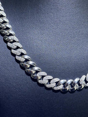 LIV Platinum Sterling Silver Miami Cuban Simulated White Sapphire Tennis Necklace 16