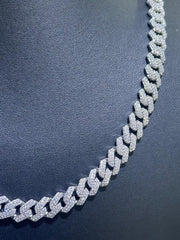 LIV Platinum Sterling Silver Miami Cuban Simulated White Sapphire Tennis Necklace 18"