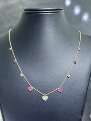 LIV 14k Yellow Gold & Natural Diamonds Red Ruby Heart Halo Drop Dangle Necklace Gift