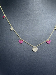 LIV 14k Yellow Gold & Natural Diamonds Red Ruby Heart Halo Drop Dangle Necklace Gift