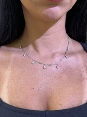 LIV 14k White Gold Natural White VVS Diamonds Water Drop Chandelier Necklace 16" Length