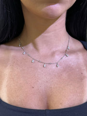 LIV 14k White Gold Natural White VVS Diamonds Water Drop Chandelier Necklace 16" Length