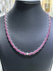 LIV Platinum Sterling Silver Pink & White Sapphire Heart Shape Halo Tennis Necklace 16" Length