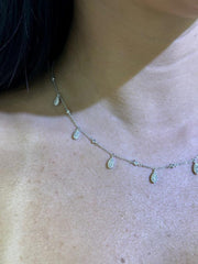LIV 14k White Gold Natural White VVS Diamonds Water Drop Chandelier Necklace 16" L