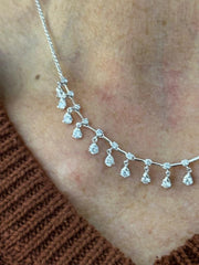 LIV 14k White Gold Natural VS1 Diamonds 1.85ct Round Cut Chandelier Necklace 16" L