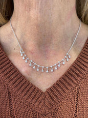 LIV 14k White Gold Natural VS1 Diamonds 1.85ct Round Cut Chandelier Necklace 16" L