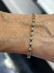 LIV 14k Yellow Gold Natural VS1 Diamonds & Blue Sapphire Halo Tennis Bracelet 7" L