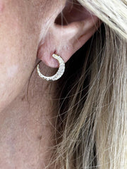 LIV 14k Yellow Gold Natural VS1 Diamonds Unique Moon Crescent Design Stud Earrings