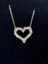 LIV 14k Yellow Gold Natural & Natural White Diamonds Halo Heart Necklace 16" Length