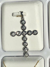 LIV 14k White Gold Genuine White Diamond Large Halo Design Bezel Design Cross Charm