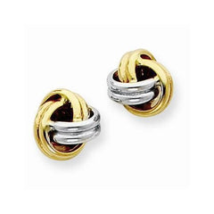 LIV 14k Solid Two Tone Gold Love Knot Cable Design Stud Post Earrings