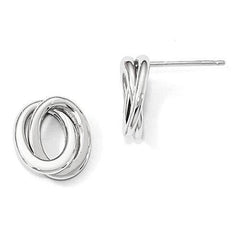 LIV 14k Solid White Gold Love Knot Cable Design Stud Post Earrings