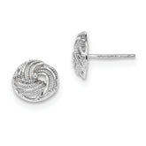 LIV 14k Solid White Gold Love Knot Design Diamond Cut Cable Style Stud Earrings
