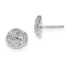 LIV 14k Solid White Gold Love Knot Design Diamond Cut Cable Style Stud Earrings