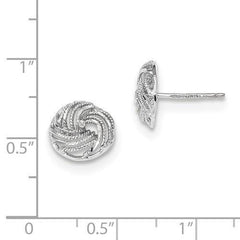 LIV 14k Solid White Gold Love Knot Design Diamond Cut Cable Style Stud Earrings