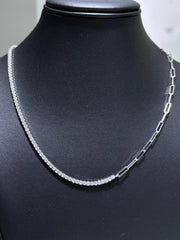 LIV Platinum Sterling Silver White Sapphire Paper Link Tennis Choker Necklace Gift