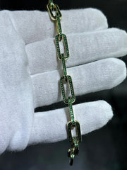 LIV 18k Gold Sterling Silver Unique Green Sapphire Large Paper Link Tennis Bracelet