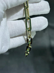 LIV 18k Gold Sterling Silver Unique Green Sapphire Large Paper Link Tennis Bracelet