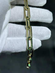 LIV 18k Gold Sterling Silver Unique Green Sapphire Large Paper Link Tennis Bracelet