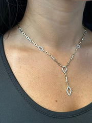 LIV 14k Yellow Gold Natural White Diamonds Paper Link Halo Lariat Style Necklace 16"