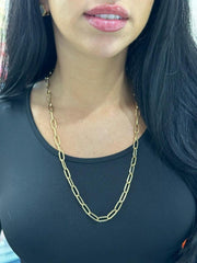 LIV 14k Yellow Gold 26" Length Paper Link Chunky Design Long Necklace Gift