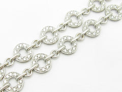 LIV 18k White Gold & Natural Diamonds Double Row Halo Design Tennis Bracelet Gift 7"