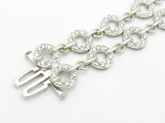 LIV 18k White Gold & Natural Diamonds Double Row Halo Design Tennis Bracelet Gift 7"