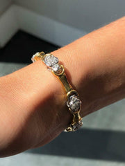 LIV 14k Two Tone Gold & Natural Diamonds Pave Halo Design Stack Tennis Bracelet 7" Length