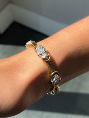 LIV 14k Two Tone Gold & Natural Diamonds Pave Halo Design Stack Tennis Bracelet 7" Length