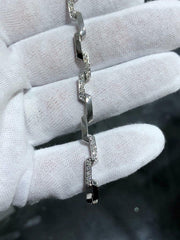 LIV 14k Solid White Gold Natural White Diamonds Zig Zag Design Tennis Bracelet 7" Length