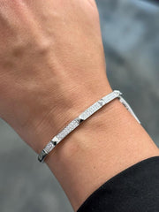 LIV 14k White Gold Natural White Diamonds Spike Design Pave Set Bangle Bracelet 7" L