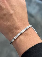 LIV 14k White Gold Natural White Diamonds Spike Design Pave Set Bangle Bracelet 7" L