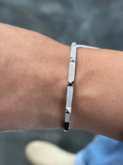 LIV 14k White Gold Natural White Diamonds Spike Design Pave Set Bangle Bracelet 7" L