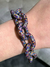 LIV Black Gold Sterling Silver Rainbow Stones Large Link Chunky Tennis Bracelet 7"