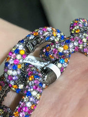 LIV Black Gold Sterling Silver Rainbow Stones Large Link Chunky Tennis Bracelet 7"