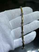 LIV 14k Yellow Gold & Diamonds Flower Design Station Stack Bracelet 7" Length Gift