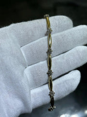 LIV 14k Yellow Gold & Diamonds Flower Design Station Stack Bracelet 7" Length Gift