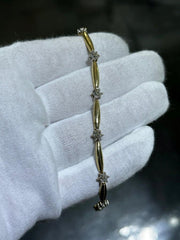 LIV 14k Yellow Gold & Diamonds Flower Design Station Stack Bracelet 7" Length Gift