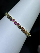 LIV 18k Gold Sterling Silver Rainbow Sapphire Heart Shape Halo Tennis Bracelet 7" L