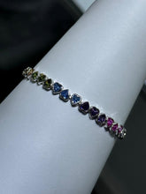 LIV Platinum Sterling Silver Rainbow Sapphire Heart Shape Halo Tennis Bracelet 7" L