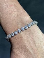 LIV Platinum Sterling Silver White Sapphire Oval Cut Stack Halo Tennis Bracelet 7" L