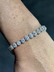 LIV Platinum Sterling Silver White Sapphire Oval Cut Stack Halo Tennis Bracelet 7" L